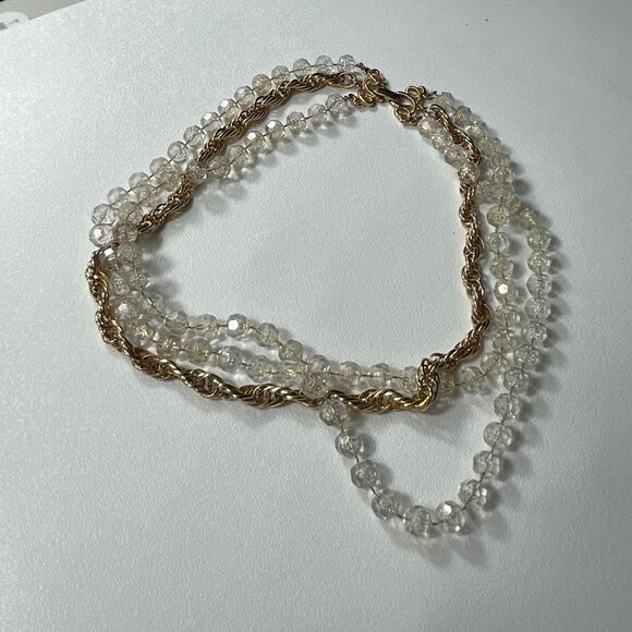 Sarah Coventry Golden Ice 3 strand necklace Lucite beads and gold tone rope chai - Picture 6 of 9